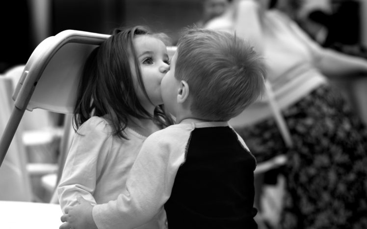 love, Friends, Mood, Children, Kids, Black, White, Bw, Kiss, Cute HD Wallpaper Desktop Background