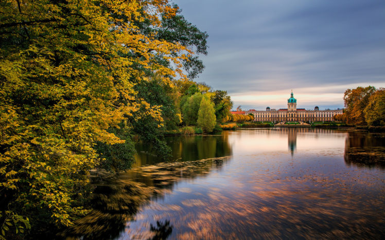 germany, Palace, Charlottenburg, Berlin, Buildings, Nature, Lakes, Trees, Autumn, Fall, Reflection HD Wallpaper Desktop Background