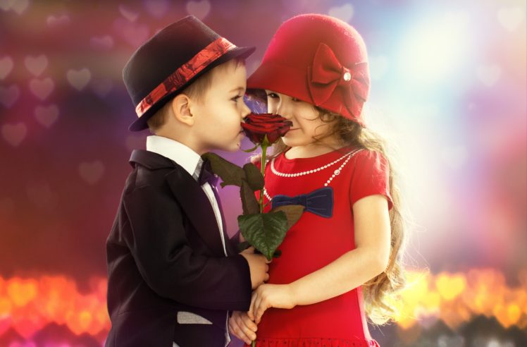 children, Boy, Girl, Flower, Rose, Mood, Romance HD Wallpaper Desktop Background