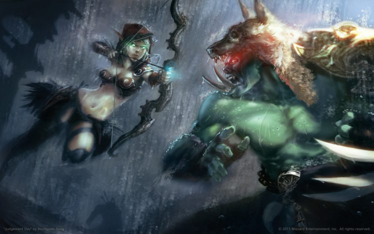 world, Of, Warcraft,  , Wow,  , Archers, Battls, Monster, Rain, Games, Girls, Fantasy HD Wallpaper Desktop Background
