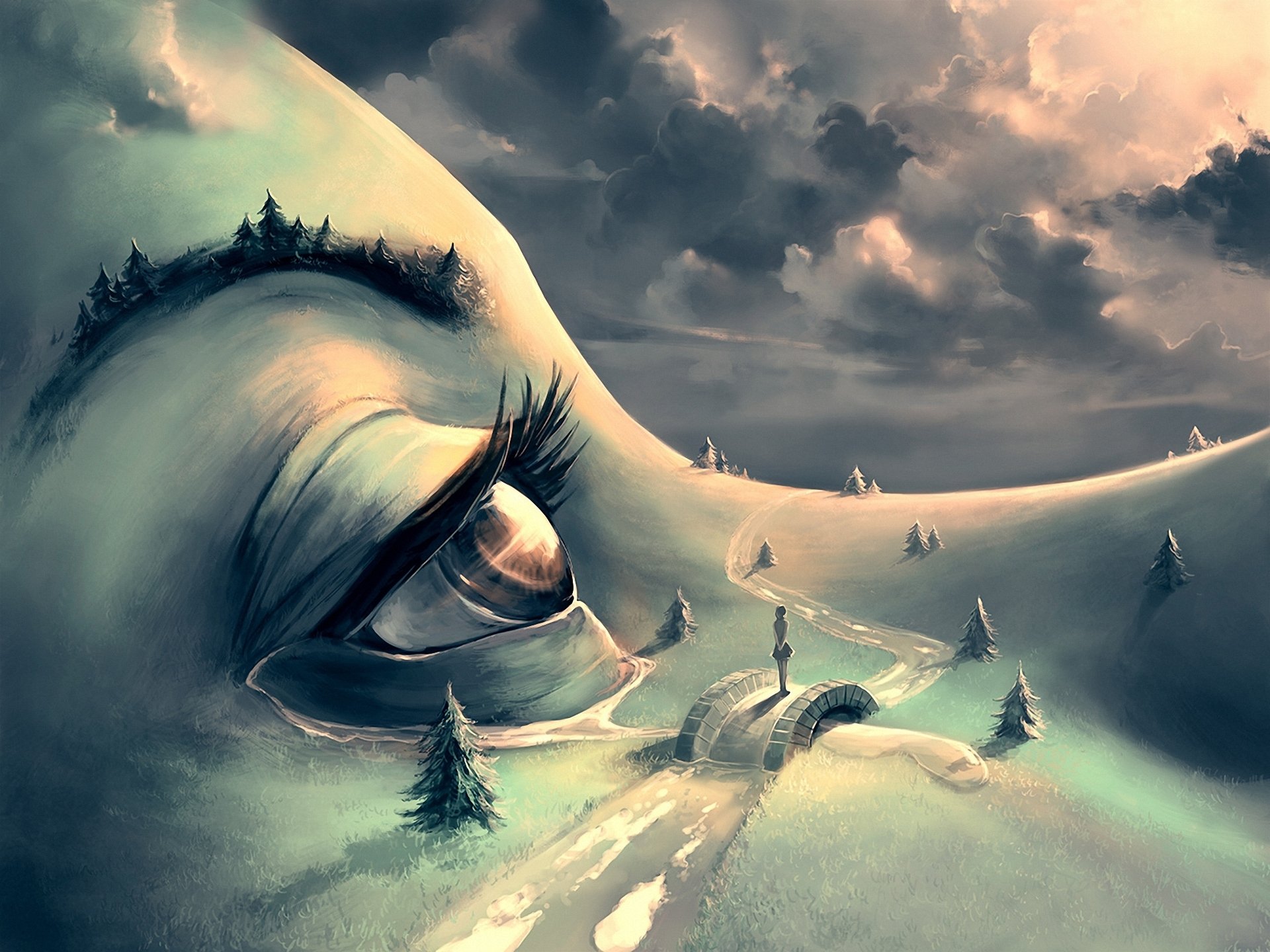 fantastic, World, Eyes, Cyril, Rolando, Fantasy, Mood, Bokeh, River Wallpaper