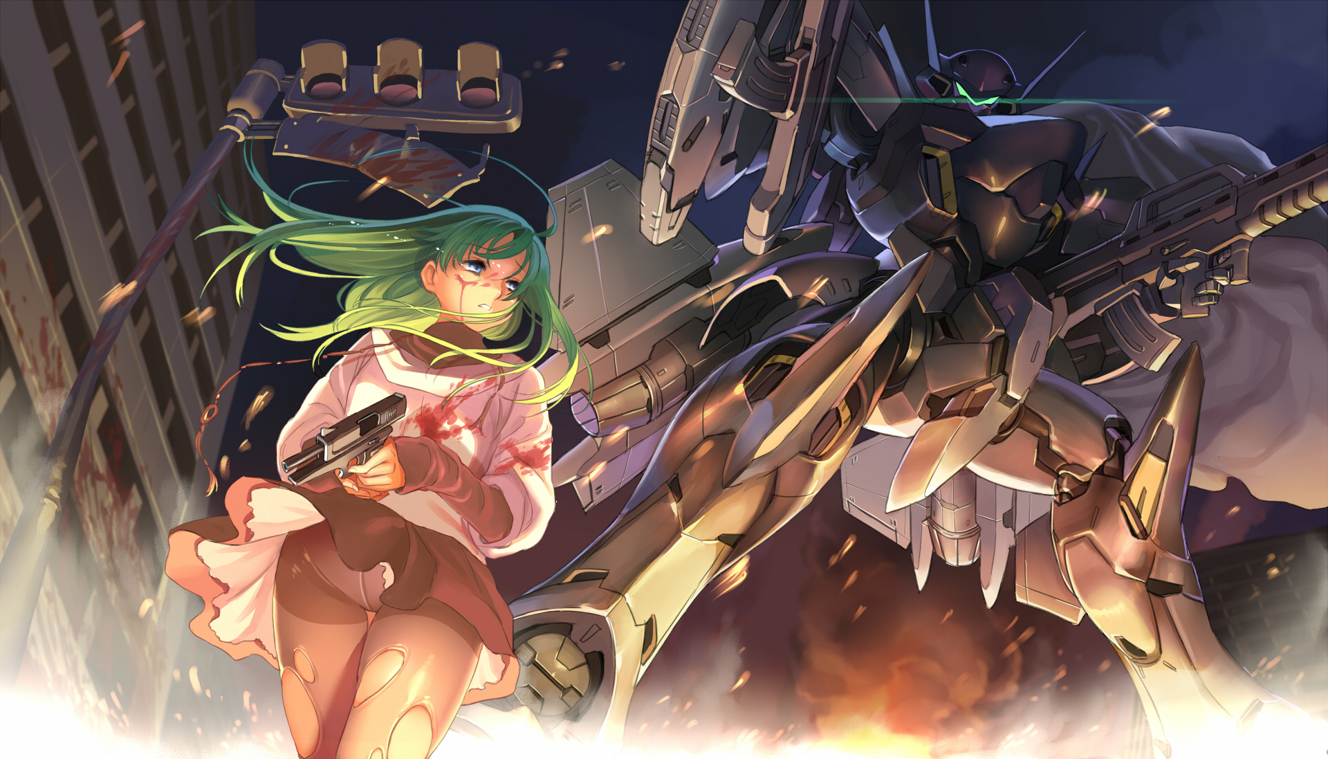 original, Vector, Art, Sci, Fi, Science, Girl, Mecha, Robot, Weapons, Guns Wallpaper