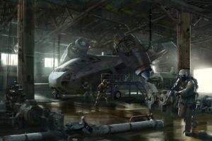 trucks, Soldier, Hangar, Art, Weapon, Sci fi, Military
