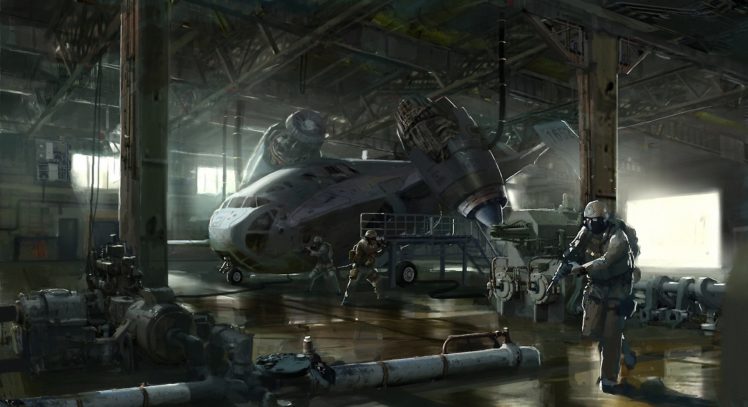 trucks, Soldier, Hangar, Art, Weapon, Sci fi, Military HD Wallpaper Desktop Background