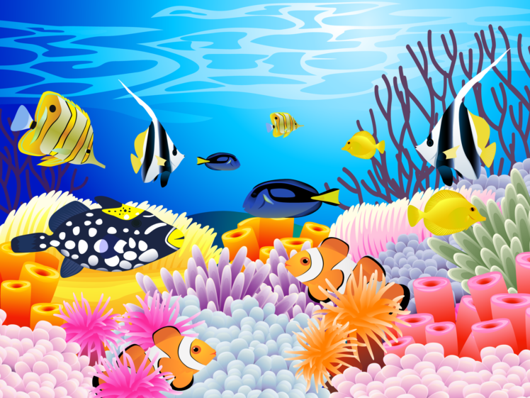 art, Vector, Underwater, Ocean, Sea, Color, Tropical, Coral, Reef HD Wallpaper Desktop Background