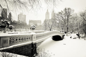 bridges, Cities, Winter, Black, White