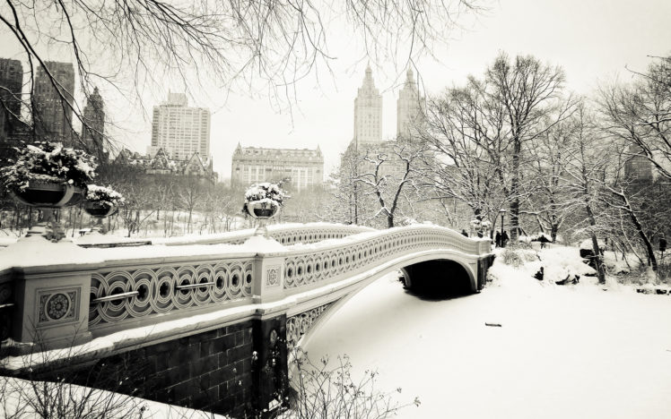 bridges, Cities, Winter, Black, White HD Wallpaper Desktop Background