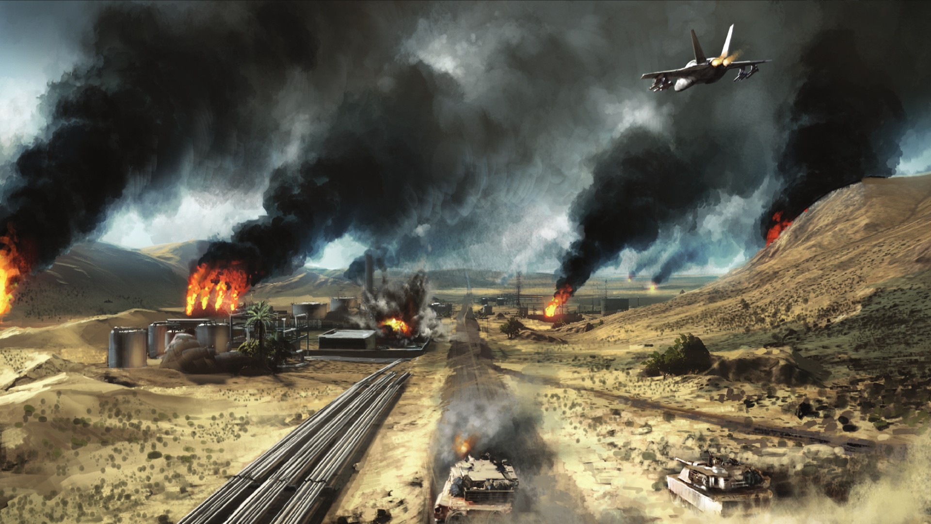 battlefield, Jet, Smoke, Tank, Fire Wallpaper