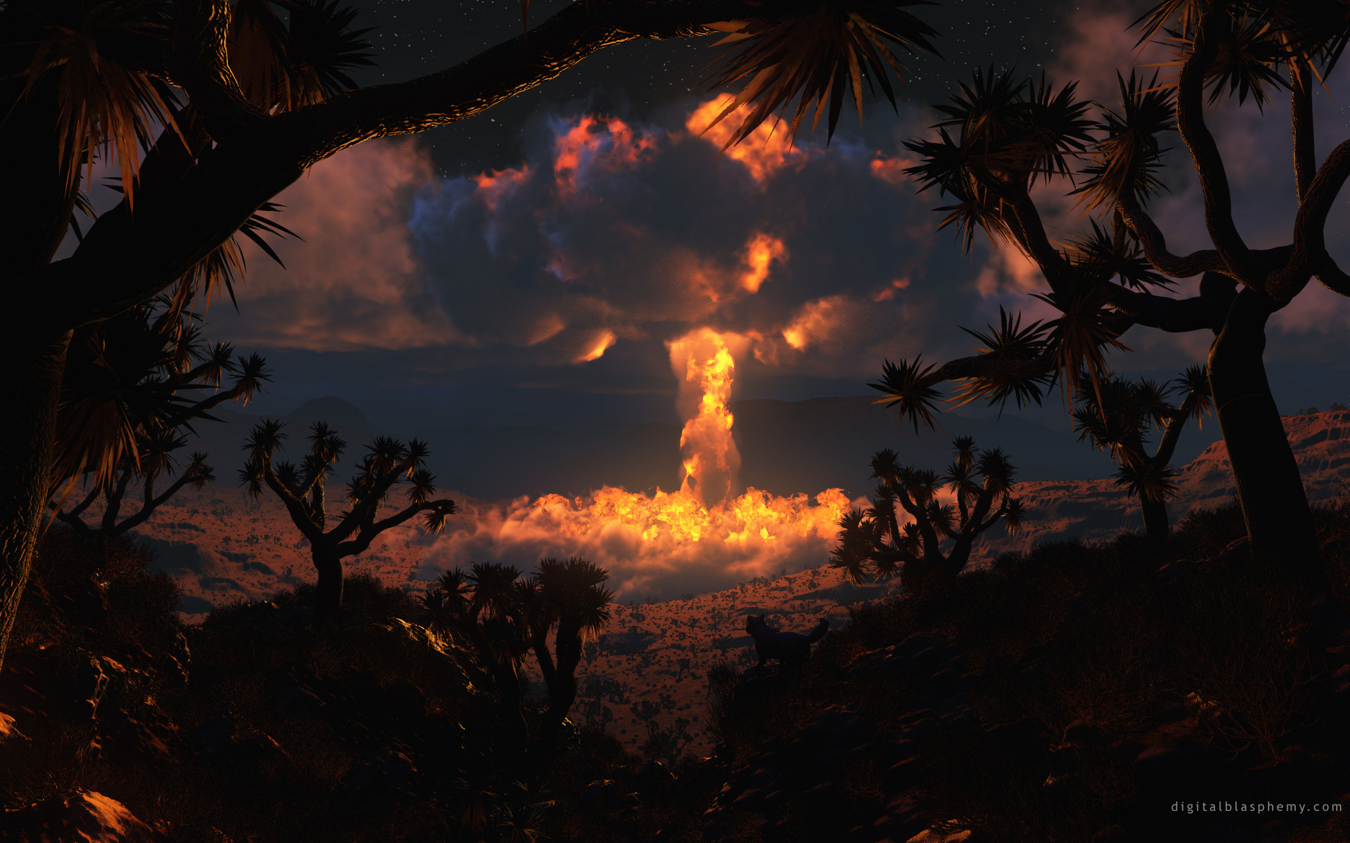 landscapes, Nature, Desert, Digital, Art, Nuclear, Explosions, Digital, Blasphemy Wallpaper