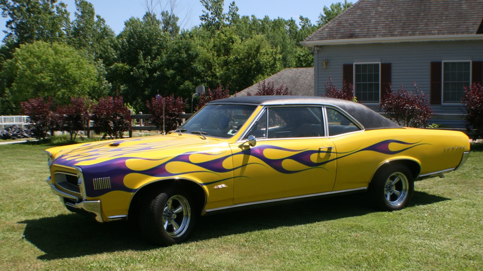 1966, Yellow, Flamed, Pontiac, Lemans Wallpaper