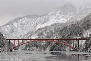 bridges, Rivers, Ice, Winter, Mountains, Snow