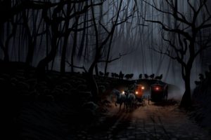 coaches, Night, Forest, Wolves, Crew, Road, Fantasy, Wolf, Dark