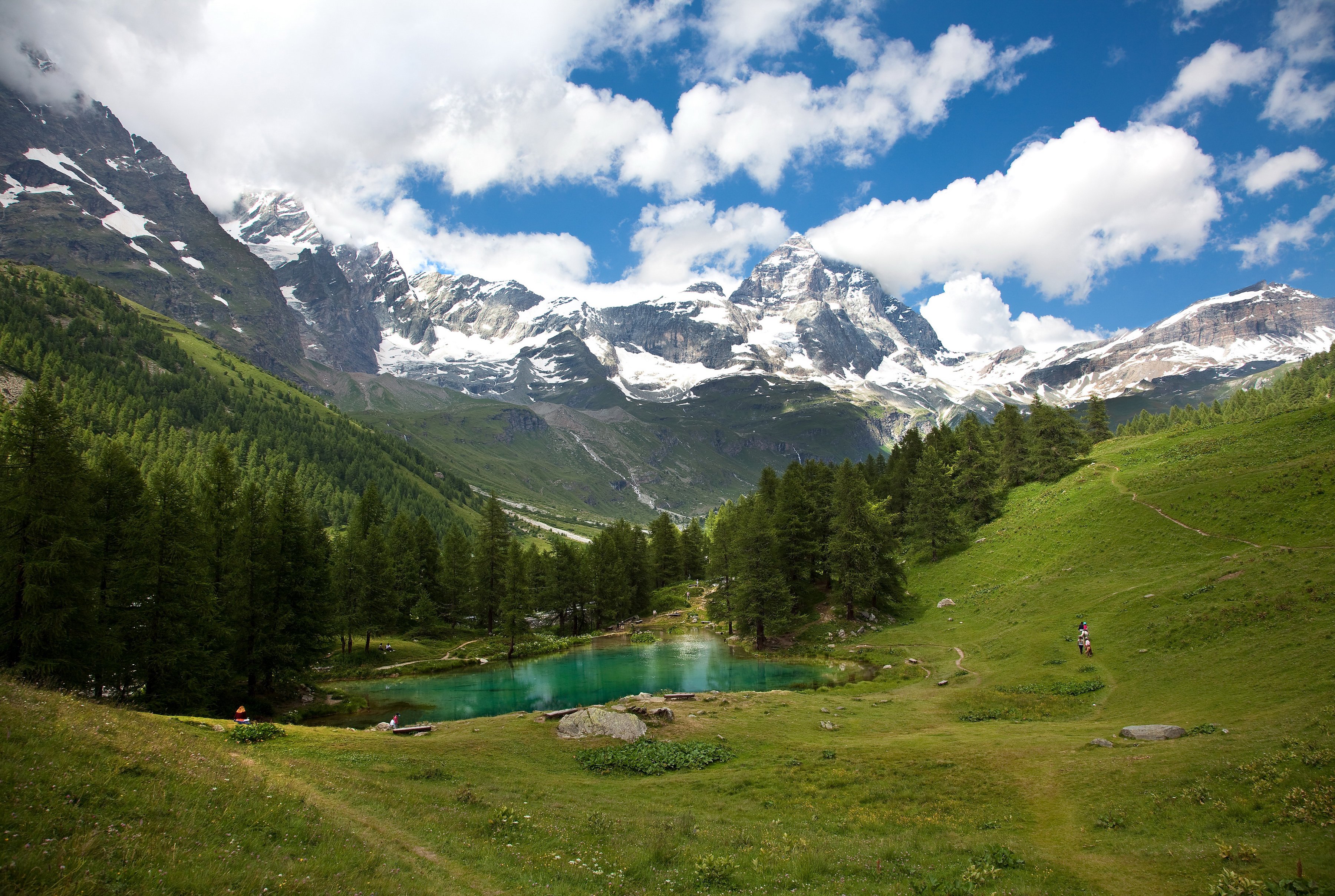 Austria Mountains Forests Lake Sky Scenery Clouds Alps Nature