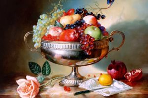 art, Paintings, Still, Life, Fruit, Apples, Berry, Grapes