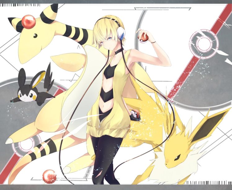 ampharos, Blonde, Hair, Headphones, Kamitsure, Marumoru, Pokemon, Short, Hair HD Wallpaper Desktop Background