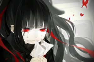 azami,  kagerou, Project , Black, Hair, Butterfly, Close, Crying, Kagerou, Project, Long, Hair, Paper, Pecchii, Red, Eyes, Ribbons, Tears
