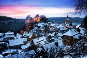 germany, Saxony, Honshtayn, Castle, Fort, Architecture, Cities, Sky, Sunset, Sunrise, Winter, Snow, Buildings, Mountains
