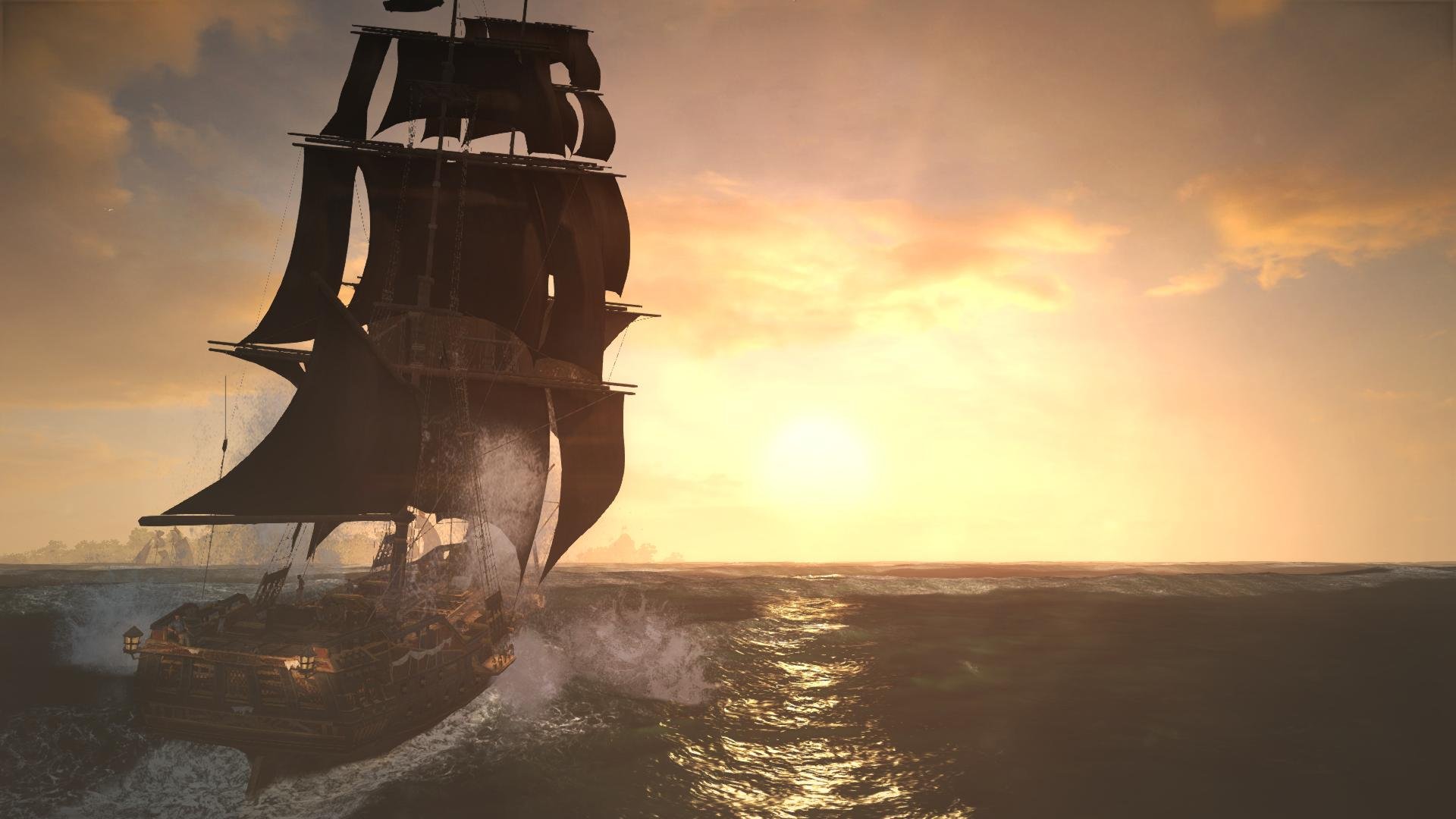 assassinand039s, Creed, Black, Flag, Sunset, Water, Sea, Ship, Jackdow Wallpaper