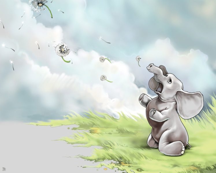 elephants, Animals, Cartoon, Cute HD Wallpaper Desktop Background
