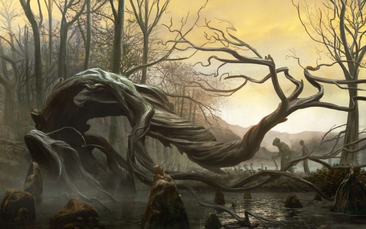 fantasy, Dark, Cg, Digital, Art, Spooky, Landscapes, Creepy, Trees HD Wallpaper Desktop Background