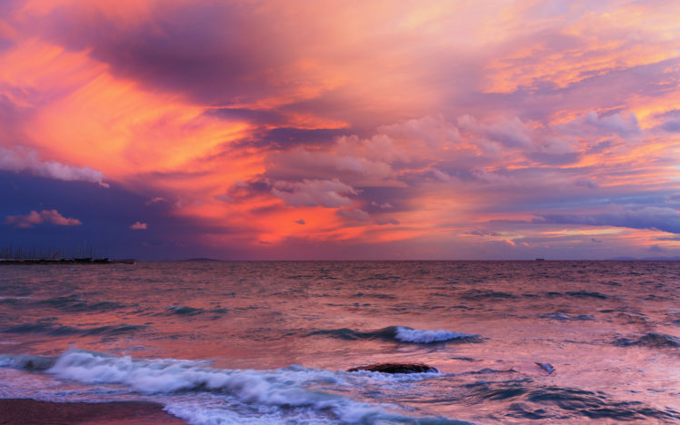 nature, Beaches, Ocean, Sea, Waves, Sky, Sunset, Sunrise HD Wallpaper Desktop Background