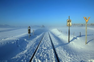 winter, Snow, Nature, Landscapes, Railroad, Traintracks, Sign, Sky, Fog