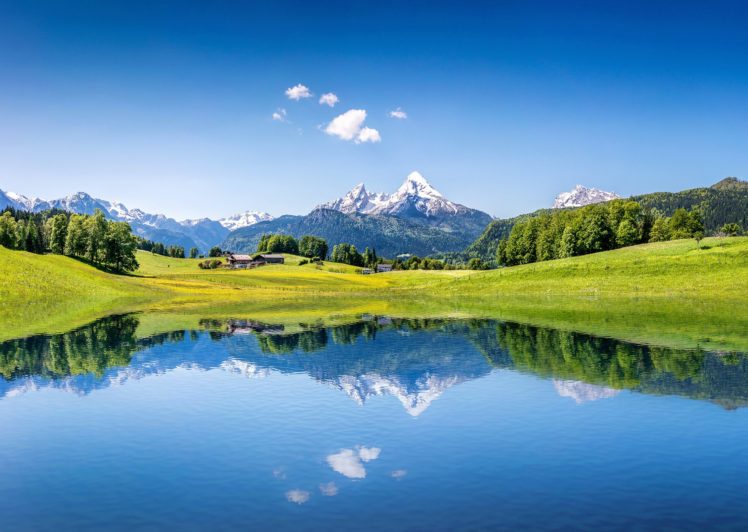 austria, Lake, Mountains, Scenery, Grass, Alps, Nature HD Wallpaper Desktop Background