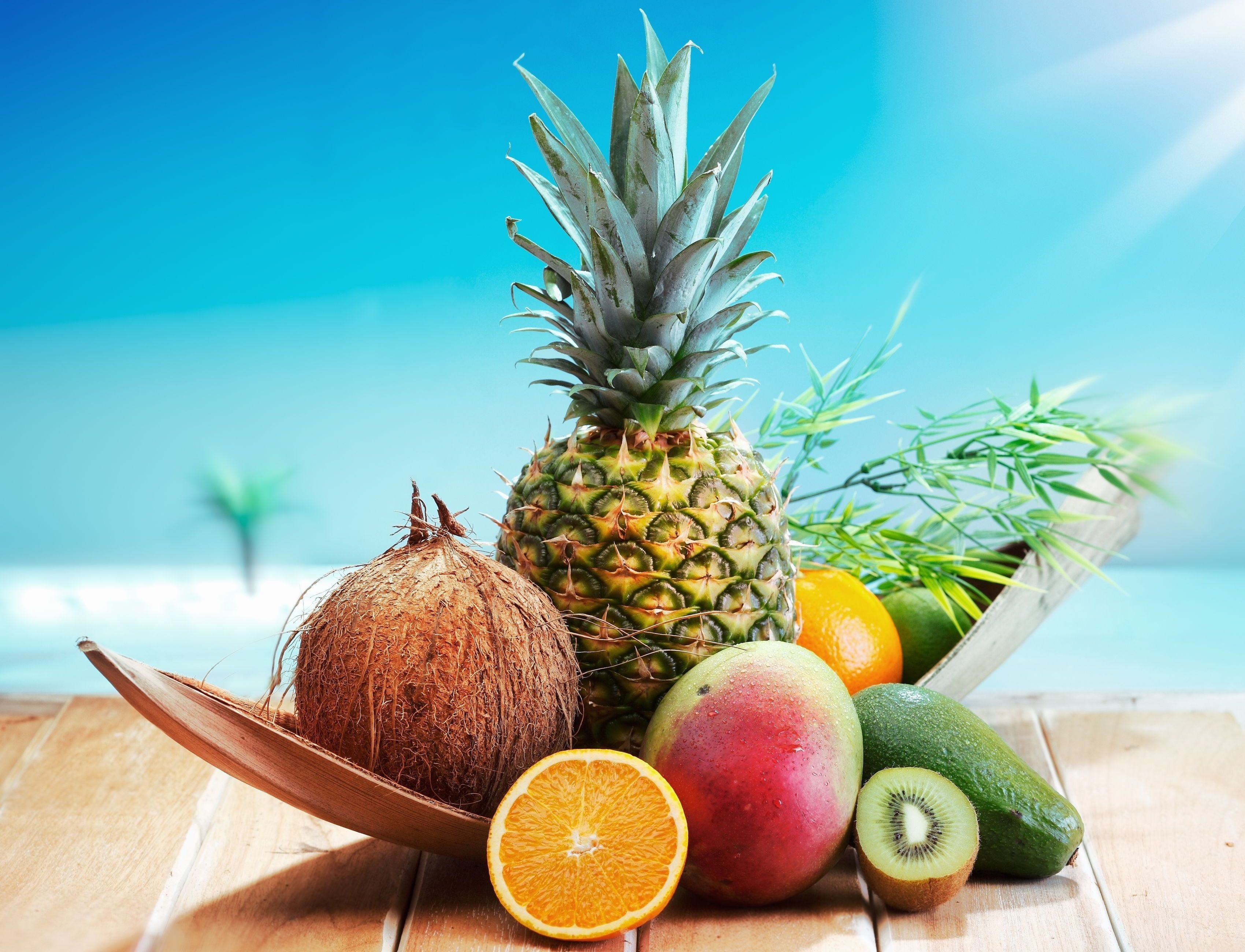 coconut, Apelysin, Pineapple, Kiwi Wallpaper