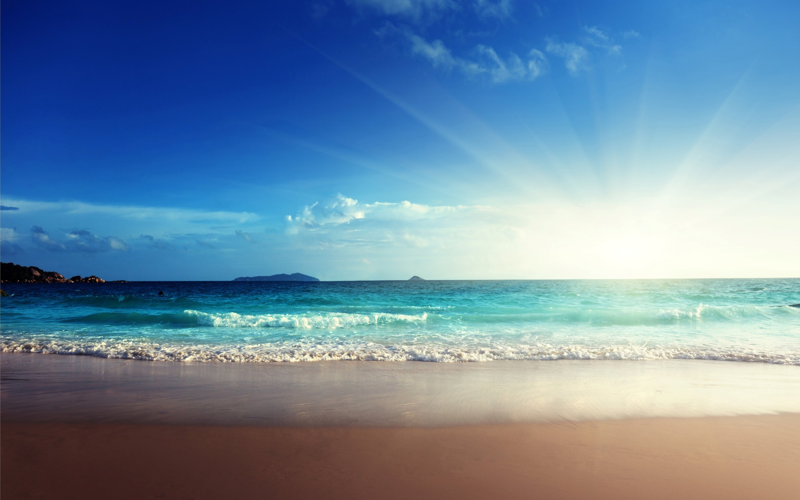 sunshine, Emerald, Beach, Sand, Blue, Sea Wallpaper