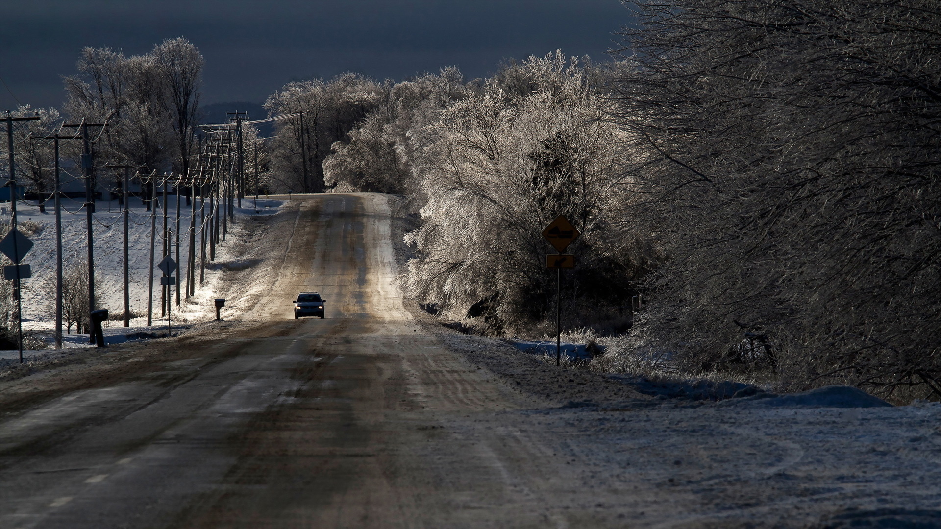 roads, Traffic, Vehicles, Cars, Nature, Landscapes, Winter, Snow, Trees, Sky Wallpaper
