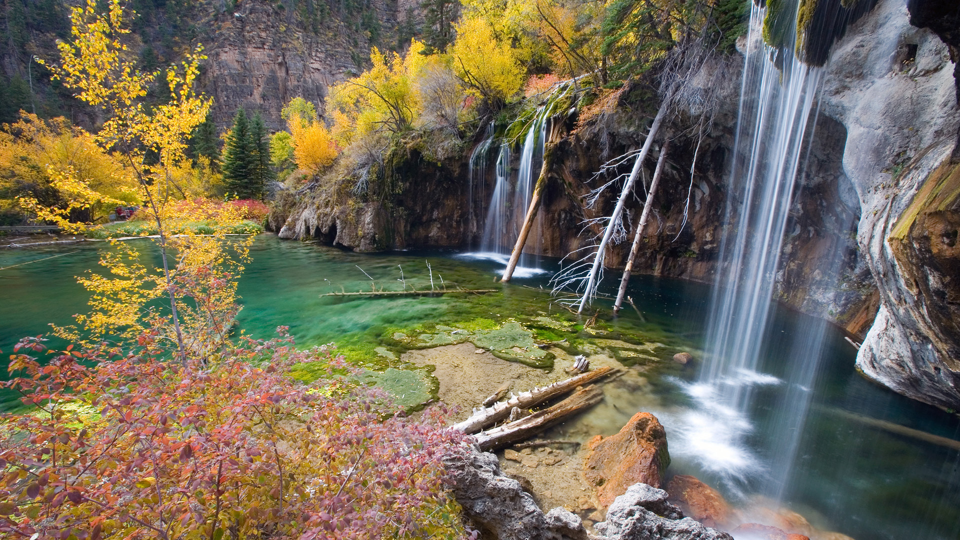 streams, Rivers, Water, Nature, Landscapes, Waterfalls, Trees, Autumn, Fall Wallpaper