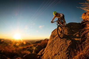 mountain, Bike, Man, Cyclist, Sunrise, Sunset, Landscapes, Sky, Sunlight, Beams, Rays, People, Men, Extreme, Stone, Rock