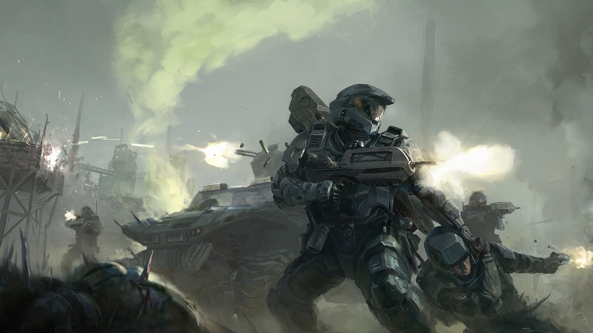 halo, Master, Chief, Drawing, Warriors, Soldiers, Weapons, Battle, Guns Wallpaper