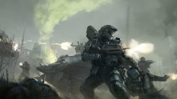 halo, Master, Chief, Drawing, Warriors, Soldiers, Weapons, Battle, Guns HD Wallpaper Desktop Background