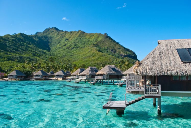 ocean, Bungalovy, Hotel, Exotic, Moorea, French, Polynesia HD Wallpaper Desktop Background