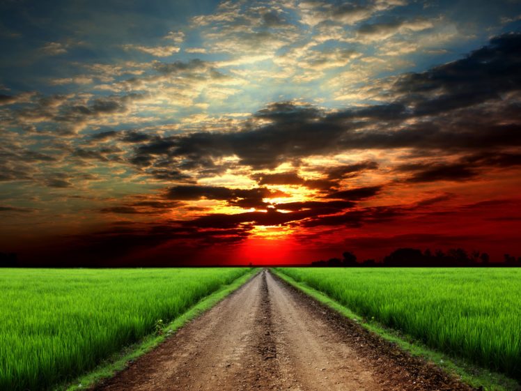 roads, Fields, Sunrises, And, Sunsets, Sky, Clouds, Nature HD Wallpaper Desktop Background