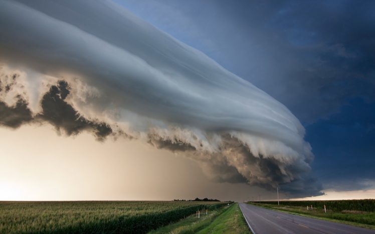 clouds, Road, Field, Landscape, Nature, Storm HD Wallpaper Desktop Background