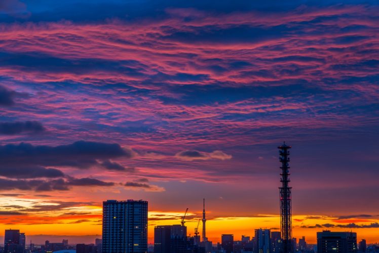 sunset, Clouds, Sunset, Tokyo, Japan HD Wallpaper Desktop Background