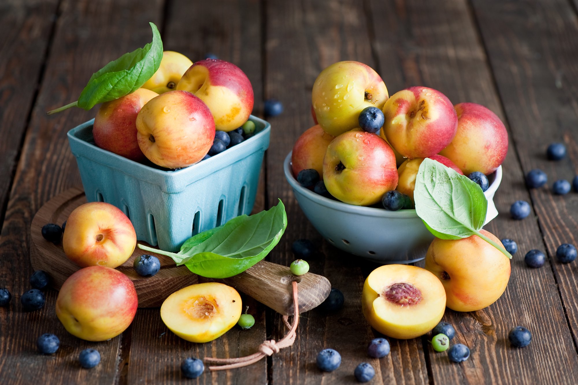 fruit, Peaches, Blueberries, Food Wallpaper
