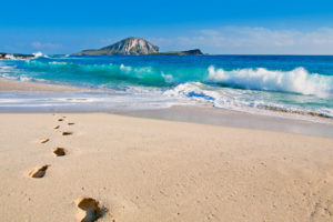 summer, Beaches, Sand, Footprint, Waves, Ocean, Sea, Sky, Clouds, Nature, Island