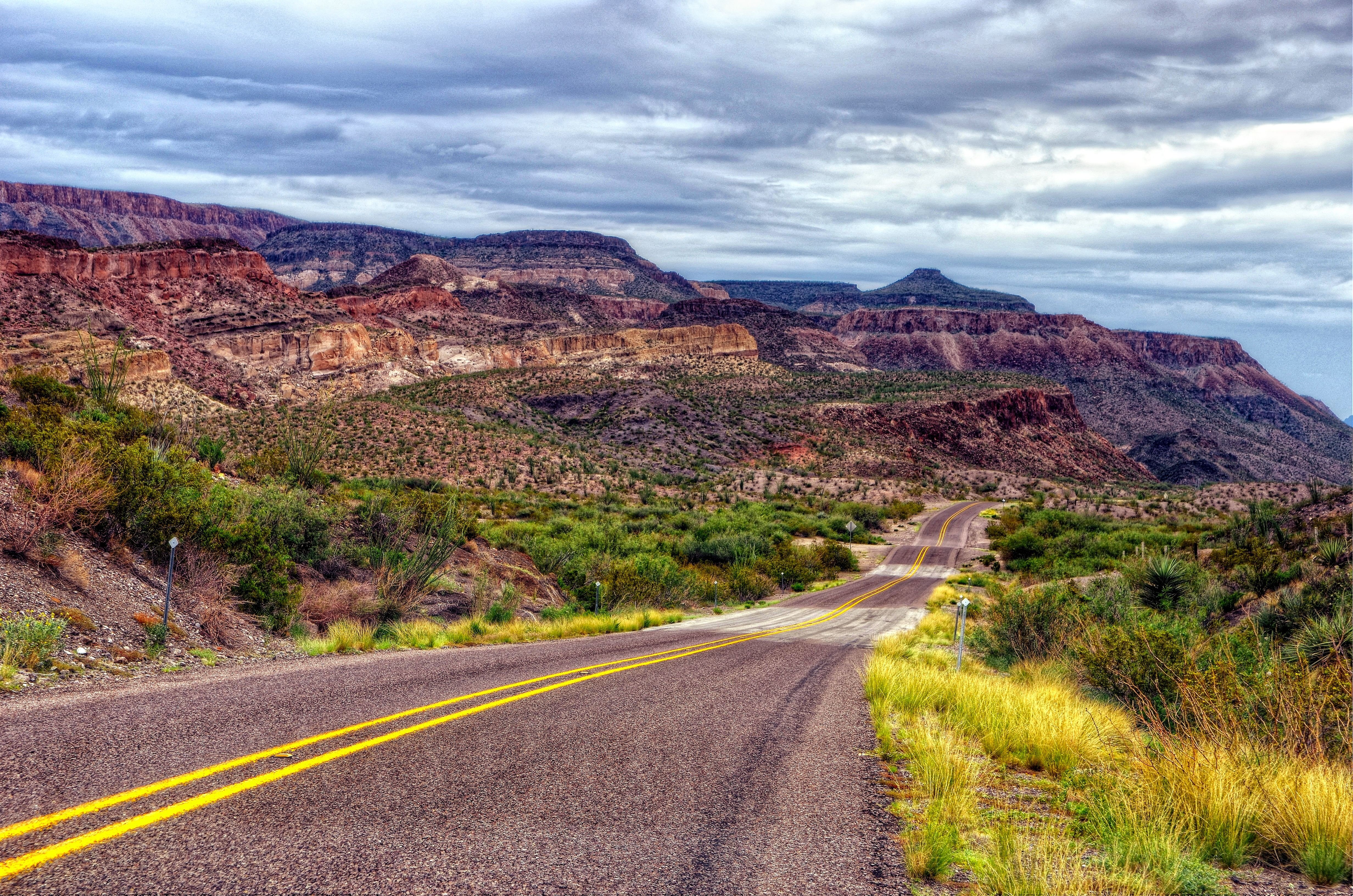 big, Bend, Ranch, State, Park, Hdr, Desert, Mountains, Road, Clouds Wallpaper