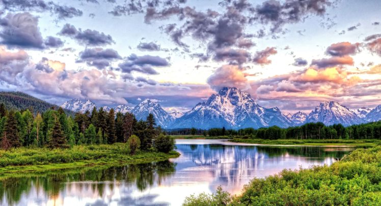 oxbow, Bend, Grand, Teton, National, Park, Hdr, Mountains, River, Sunset, Sunrise, Clouds HD Wallpaper Desktop Background