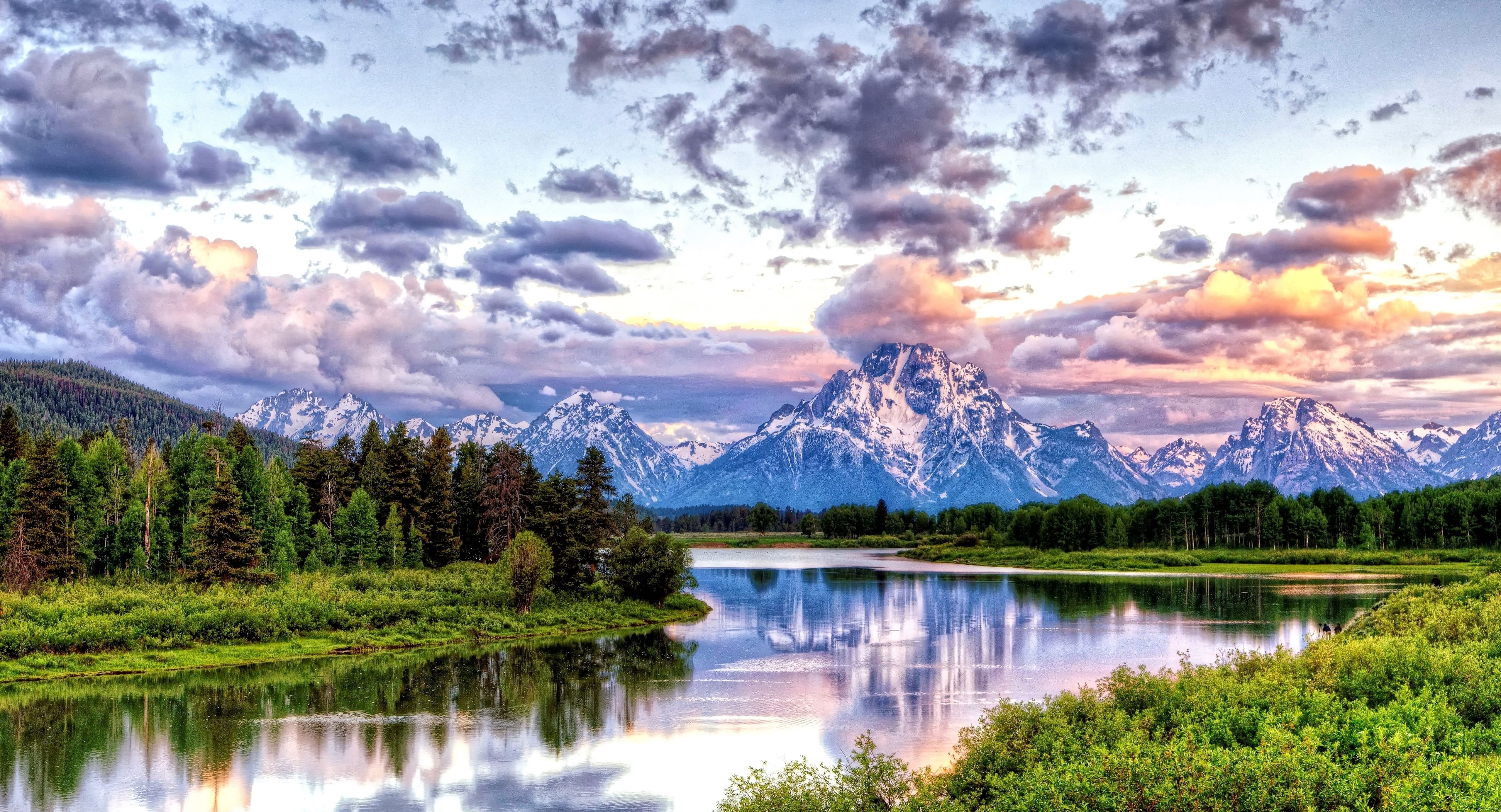 oxbow, Bend, Grand, Teton, National, Park, Hdr, Mountains, River, Sunset, Sunrise, Clouds Wallpaper