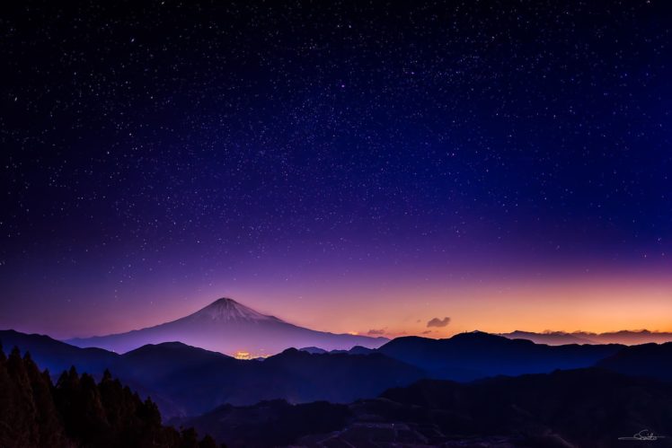 stars, Night, Mountains, Nature, Sky, Volcano, Sunset HD Wallpaper Desktop Background