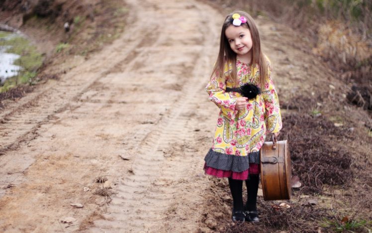 girl, A, Suitcase, The, Road, The, Mood, Cute, Child, Children, Travel HD Wallpaper Desktop Background
