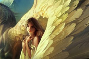 pegasus, Angel, Painting, Girl, Artwork, Mood, Love, Fantasy, Feathers, Wings