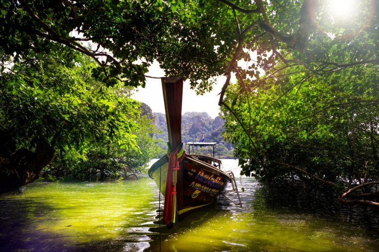 thailand, Dzhugnli, Water, Boat, Trees, River, Tropical HD Wallpaper Desktop Background