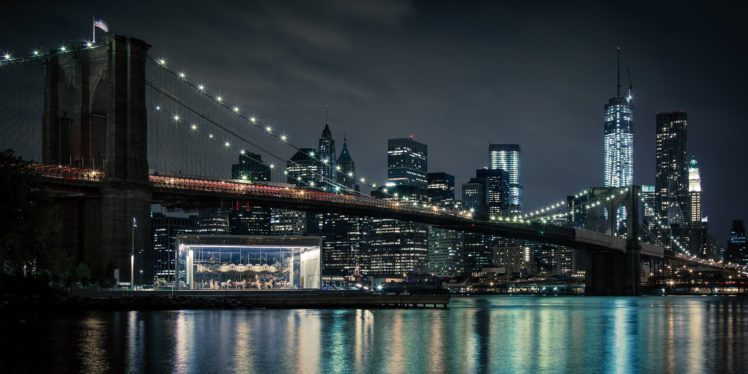 architecture, Buildings, Cities, Cityscape, Contrast, Empire, Lights, Night, Panorama, Place, Rivers, Scenic, Shift, Skyline, Skyscrapers, State, Tilt, View, Water, Window, World, New york, Nyc, Bridge, Brooklyn HD Wallpaper Desktop Background