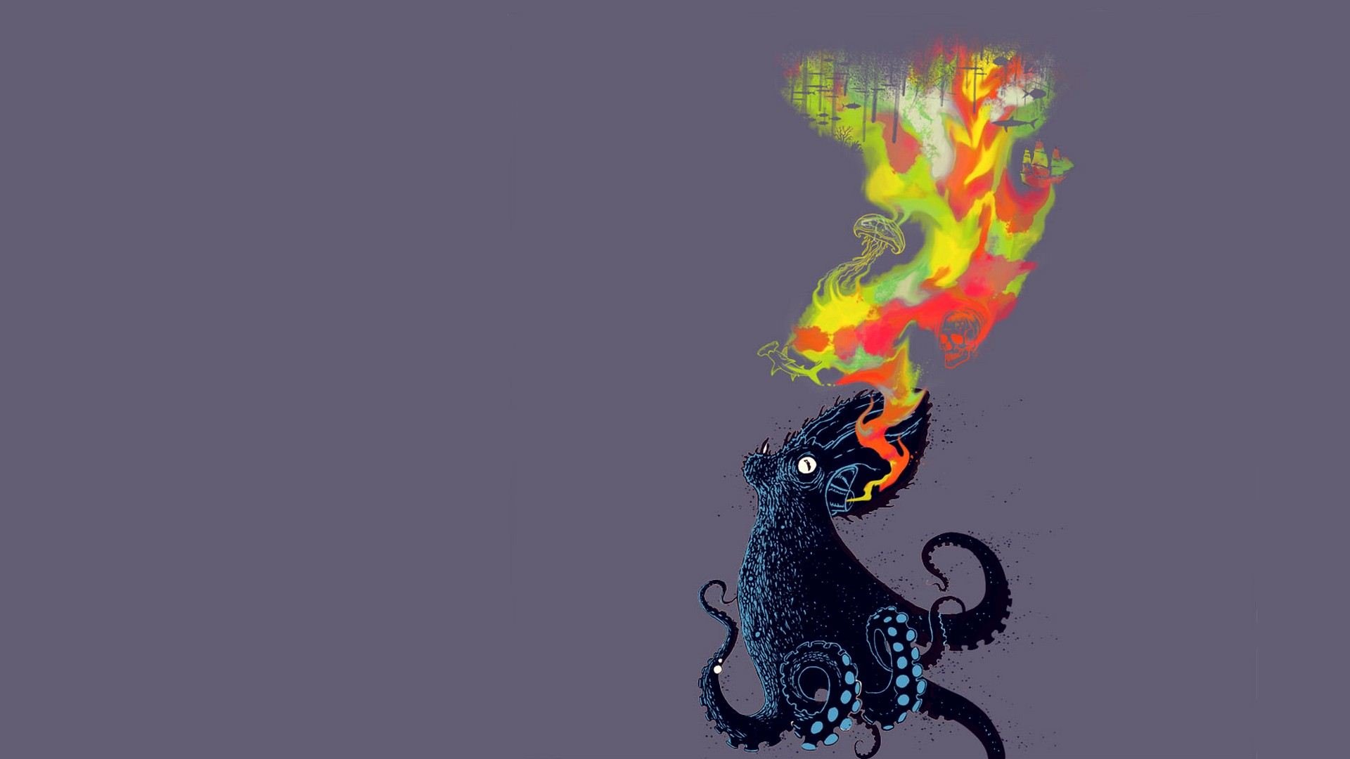 octopus, Sealife, Underwater, Ocean, Sea, Art, Artwork, Psychedelic Wallpaper