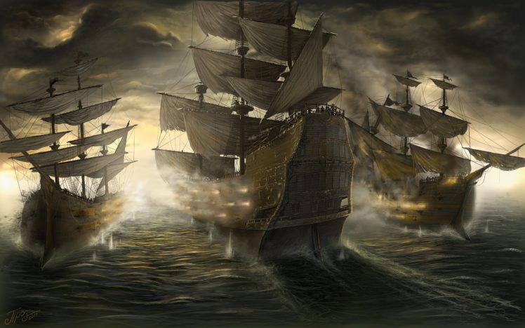 battle, Sailing, Ship, Fantasy, Boat, War HD Wallpaper Desktop Background